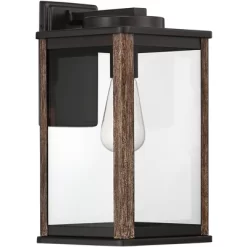 John Timberland Wordsworth Field Rustic Farmhouse Outdoor Wall Light Fixture Dark Bronze Wood Grain 14 1/4" Clear Glass Panels For Post Exterior Deck -John Timberland GUEST 6bad45ce 3d55 43a2 a587 671f03832815