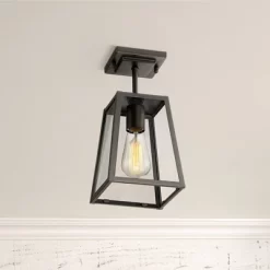 John Timberland Arrington Modern Semi Flush Mount Outdoor Ceiling Light Mystic Black 11 3/4" Clear Glass For Post Exterior Barn Deck House Porch Yard