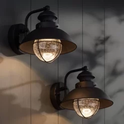 John Timberland Industrial Outdoor Wall Light Fixtures Set Of 2 Black Metal LED 8" Seedy Glass For Exterior Barn Deck House Porch -John Timberland GUEST 6e727ace 09d7 48a5 836e 9c12b0f6edcd