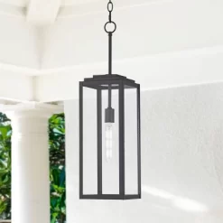 John Timberland Modern Outdoor Hanging Light Fixture Mystic Black 27 1/4" Clear Glass Panel For Exterior Barn Deck House Porch Patio Outside Garage