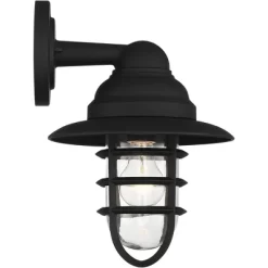 John Timberland Marlowe Rustic Industrial Farmhouse Outdoor Wall Light Fixture Black Hooded Cage 13" Clear Glass For Post Exterior Barn Deck House -John Timberland GUEST 70681fd3 aa93 4484 b5fc d5d01bfd001b