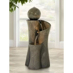 John Timberland Modern Sphere Curve Zen Outdoor Floor Water Fountain 39 1/2" With LED Light For Exterior Garden Yard Lawn -John Timberland GUEST 7b09528a a67f 48fd b3f6 10b6d1fdb2ee