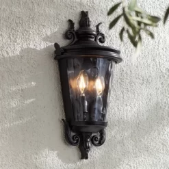 John Timberland Casa Marseille Vintage Rustic Outdoor Wall Light Fixture Textured Black Scroll 17" Clear Hammered Glass For Post Exterior Barn Deck -John Timberland GUEST 7b3eb4af 8a95 45cd 83ba deeabaea5806