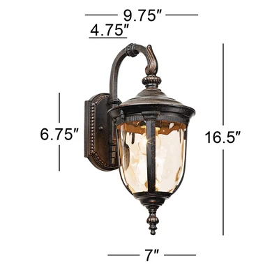 John Timberland Bellagio Vintage Outdoor Wall Light Fixtures Set Of 2 Veranda Bronze Downbridge 16 1/2" Champagne Hammered Glass For Post Exterior 9 John Timberland Bellagio Vintage Outdoor Wall Light Fixtures Set Of 2 Veranda Bronze Downbridge 16 1/2" Champagne Hammered Glass For Post Exterior - Image 7