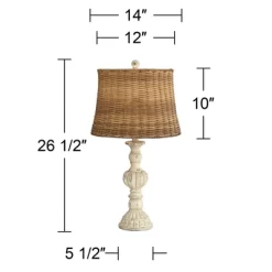 John Timberland Trinidad Country Cottage Table Lamps 26 1/2" High Set Of 2 Antique White Candlestick Rattan Tapered Drum Shade For Bedroom Living Room -John Timberland GUEST 7e86e852 2aaf 4268 b02e fe313d6ec044