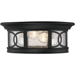 John Timberland Flush Mount Outdoor Ceiling Light Fixture Black 12" Seedy Glass For Exterior House Porch -John Timberland GUEST 819a178f 0a72 4f02 99ff 0d001598e733