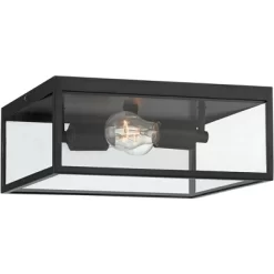 John Timberland Modern Outdoor Ceiling Light Fixture Matte Black 12" Clear Glass Panels Square Exterior House Porch Patio Outside -John Timberland GUEST 8963c305 1392 4a3f 96db d49c90551b71