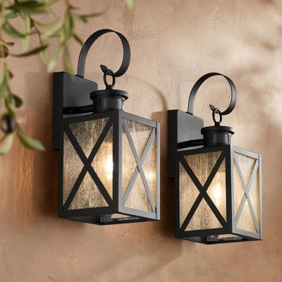John Timberland Vintage Outdoor Wall Light Fixtures Set Of 2 Textured Black 14 1/2" Dusk To Dawn Motion Sensor For Exterior House 3 John Timberland Vintage Outdoor Wall Light Fixtures Set Of 2 Textured Black 14 1/2" Dusk To Dawn Motion Sensor For Exterior House