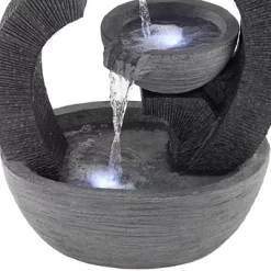 John Timberland Three Cup Modern Japanese Cascading Outdoor Floor Water Fountain With LED Light 31 1/2" For Yard Garden Patio Home Deck Porch Exterior -John Timberland GUEST 8d5f47f9 5fed 430a bc04 ce769f98b251