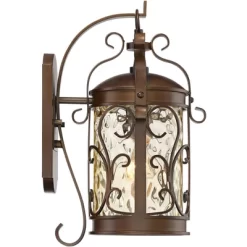 John Timberland Conway Vintage Rustic Outdoor Wall Light Fixture Oil Rubbed Bronze Scroll 17 1/2" Amber Hammered Glass For Post Exterior Barn Deck -John Timberland GUEST 8f8ae29d cb35 4354 9701 6c6a3e333ffd