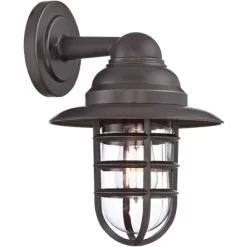John Timberland Marlowe Industrial Outdoor Wall Light Fixture Galvanized Hooded Cage 13 1/4" Clear Glass For Post Exterior Barn Deck House Porch Yard -John Timberland GUEST 9111f7b7 3a5f 430e ad41 df7fe1688606