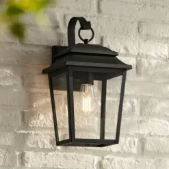 John Timberland Bellis Verde Modern Outdoor Wall Light Fixtures Set Of 2 Textured Black Lantern Frame 15 1/4" Clear Glass For Post Exterior -John Timberland GUEST 9196f3f3 9404 4a27 93ce 8f87b08501b1