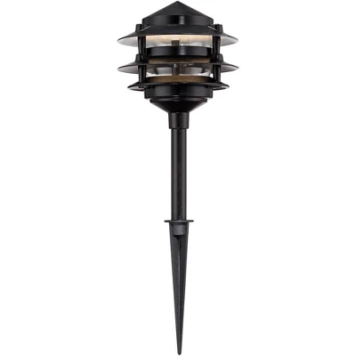 John Timberland Three-Tier Pagoda 11" High Black LED Path Lights Set Of 2 4 John Timberland Three-Tier Pagoda 11" High Black LED Path Lights Set Of 2 - Image 2