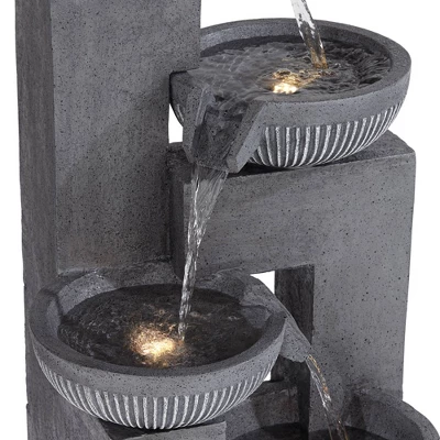 John Timberland Casava Modern 4-Bowl Cascading Outdoor Floor Water Fountain With LED Light 33" For Yard Garden Patio Home Deck Lawn Porch 6 John Timberland Casava Modern 4-Bowl Cascading Outdoor Floor Water Fountain With LED Light 33" For Yard Garden Patio Home Deck Lawn Porch - Image 4