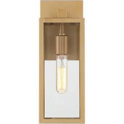 John Timberland Modern Outdoor Wall Light Fixture Soft Gold 14 1/4" Clear Glass For Exterior Barn Deck House Home Porch Yard Patio -John Timberland GUEST 924a3dec db73 4a0f aa13 e960fab45ab2