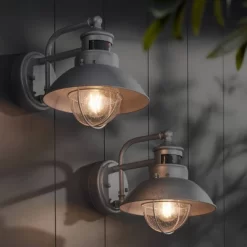 John Timberland Modern Industrial Outdoor Barn Lights Set Of 2 Metal Dusk To Dawn Motion Sensor Gooseneck 9" Clear Glass Exterior -John Timberland GUEST 936b702d 4043 456e 9595 b4f36ba1a6df