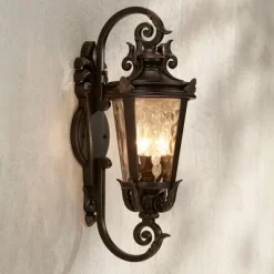 John Timberland Casa Marseille Vintage Rustic Outdoor Wall Light Fixture Bronze Scroll 21 1/2" Hammered Glass For Post Exterior Barn Deck House Porch
