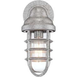 John Timberland Marlowe Industrial Outdoor Wall Lights Set Of 2 Galvanized Steel Cage Frame 13 1/4" Clear Glass For Post Exterior Barn Deck House Yard -John Timberland GUEST 97bb88e5 4b6e 4f12 92f6 2cc65a42e1de