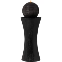 John Timberland Dark Sphere Modern Zen Bubbler Pillar Outdoor Floor Water Fountain With LED Light 30" For Yard Garden Patio Home Deck Porch Exterior -John Timberland GUEST 9a711b38 5f6b 43ca 95fc c4fb52838f37