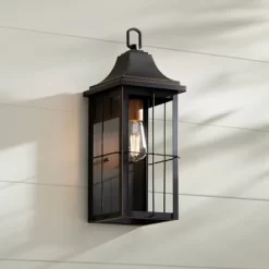 John Timberland Sunderland Vintage Outdoor Wall Light Fixtures Set Of 2 Black Metal 18 1/2" Clear Glass Panels For Post Exterior Barn Deck -John Timberland GUEST 9a9d8c51 b442 4e82 bf0f 03d4524acbc6