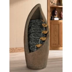 John Timberland Modern Rustic Outdoor Floor Water Fountain With Light LED 34 1/2" High Cascading For Yard Garden Patio Deck -John Timberland GUEST 9d781511 acaf 48df 8543 85b6fffcbffb