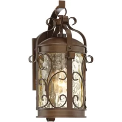 John Timberland Conway Vintage Rustic Outdoor Wall Light Fixture Oil Rubbed Bronze Scroll 17 1/2" Amber Hammered Glass For Post Exterior Barn Deck -John Timberland GUEST 9fdfed77 3600 4233 95a6 55dd5dca471c