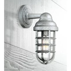 John Timberland Marlowe Industrial Outdoor Wall Lights Set Of 2 Galvanized Steel Cage Frame 13 1/4" Clear Glass For Post Exterior Barn Deck House Yard -John Timberland GUEST a29bfe4f 7a10 42af 9115 83e22e2c6306