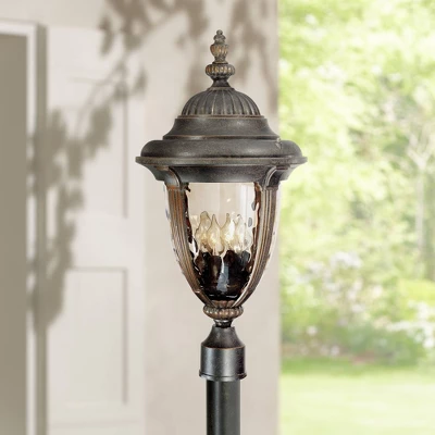 John Timberland Bellagio Rustic Farmhouse Outdoor Post Light Fixture Veranda Bronze 24 1/2" Champagne Hammered Glass For Exterior Barn Deck House Home 3 John Timberland Bellagio Rustic Farmhouse Outdoor Post Light Fixture Veranda Bronze 24 1/2" Champagne Hammered Glass For Exterior Barn Deck House Home