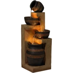 John Timberland Stoneware Bowl And Jar Rustic Cascading Outdoor Floor Water Fountain With LED Light 46" For Yard Garden Patio Home Deck Porch Exterior -John Timberland GUEST a5e816fb 55d4 4f5b 9178 966c5da04ee6