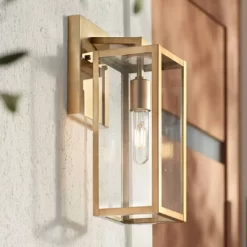John Timberland Modern Outdoor Wall Light Fixture Soft Gold 14 1/4" Clear Glass For Exterior Barn Deck House Home Porch Yard Patio
