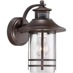 John Timberland Habitat Rustic Industrial Outdoor Wall Light Fixtures Set Of 2 Bronze Dusk To Dawn Motion Sensor 11 1/4" Seedy Glass For Exterior -John Timberland GUEST ab6900e3 c526 4bbd afab 85a47ca1d1f8 1