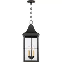 John Timberland Sunderland Vintage Outdoor Hanging Light Black Gold 24 3/4" Clear Glass Panels For Post Exterior Barn Deck House Porch Yard Patio Home -John Timberland GUEST acba92a9 0290 4ff1 8dd6 90a59b25bae8