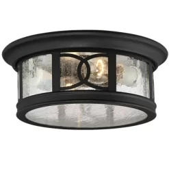John Timberland Flush Mount Outdoor Ceiling Light Fixture Black 12" Seedy Glass For Exterior House Porch -John Timberland GUEST b251e6aa 1b14 40be 8fb5 f5f50731bfd1