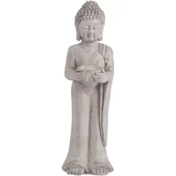 John Timberland Standing Buddha Statue Sculpture Zen Garden Decor Indoor Outdoor Front Porch Patio Yard Outside Home Balcony Gray Faux Stone 32" Tall -John Timberland GUEST b2e49fde 05df 4da4 b782 50cc59100cb7