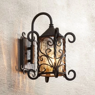 John Timberland Casa Seville Vintage Rustic Outdoor Wall Light Fixture Dark Walnut Scroll 13 1/4" Champagne Hammered Glass For Post Exterior Barn Deck 3 John Timberland Casa Seville Vintage Rustic Outdoor Wall Light Fixture Dark Walnut Scroll 13 1/4" Champagne Hammered Glass For Post Exterior Barn Deck