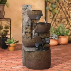 John Timberland 27 John Timberland Ashmill Urn Rustic Cascading Outdoor Floor Water Fountain With LED Light 29" For Yard Garden Patio Deck Porch Exterior Balcony