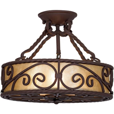 John Timberland Natural Mica Rustic Ceiling Light Semi Flush Mount Fixture 15" Wide Deep Walnut Scroll 3-Light Drum Shade For Bedroom Living Room Home 6 John Timberland Natural Mica Rustic Ceiling Light Semi Flush Mount Fixture 15" Wide Deep Walnut Scroll 3-Light Drum Shade For Bedroom Living Room Home - Image 4