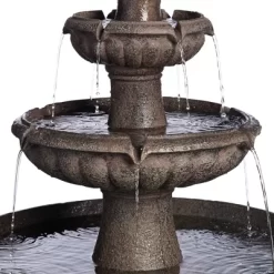 John Timberland Italian Style 3 Tier Outdoor Floor Water Fountain With Light LED 43" High Gray Faux Stone Garden Patio Backyard -John Timberland GUEST bfddbedd f353 400e b207 07c102920db5