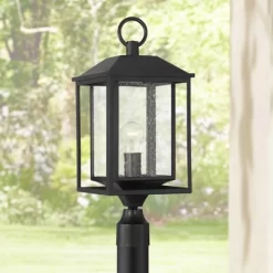John Timberland Califa Modern Outdoor Post Light Black Metal Cage 21 3/4" Clear Seedy Glass For Exterior Barn Deck House Porch Yard Patio Home Outside