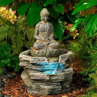 John Timberland Rustic Zen Buddha Outdoor Floor Water Fountain With Light LED 21" High Sitting For Yard Garden Patio Deck Home 3 John Timberland Rustic Zen Buddha Outdoor Floor Water Fountain With Light LED 21" High Sitting For Yard Garden Patio Deck Home