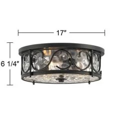 John Timberland Paseo Rustic Industrial Flush Mount Outdoor Ceiling Light Matte Black 6 1/4" Clear Hammered Glass Damp Rated For Post Exterior Barn -John Timberland GUEST c81f9f80 edd7 4c3d ad48 335b4dbce577