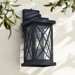 John Timberland 5 John Timberland Woodland Park Outdoor Wall Light Fixture Black Dusk To Dawn 15" Clear Glass For Post Exterior Barn Deck House Porch Yard Patio Home