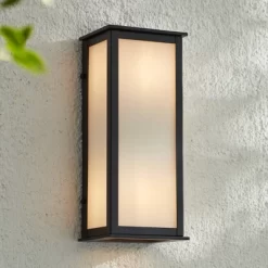 John Timberland Modern Outdoor Wall Light Fixtures Set Of 2 Black 12 3/4" Milky White Glass Panels For Post Exterior Barn Deck -John Timberland GUEST ce3ff1af bf48 43f6 be29 8b5f267c1d3f