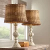 John Timberland Trinidad Country Cottage Table Lamps 26 1/2" High Set Of 2 Antique White Candlestick Rattan Tapered Drum Shade For Bedroom Living Room -John Timberland GUEST ceaf1b66 ac44 4125 a25d 41b2c7be4621