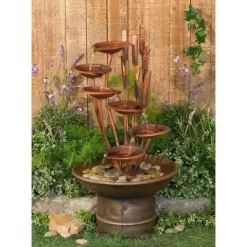 John Timberland Water Lilies And Cat Tails Rustic Cascading Outdoor Floor Water Fountain 33" For Yard Garden Patio Home Deck Porch House Exterior Roof -John Timberland GUEST d4705388 1213 4662 b6af 617e9ae84da2