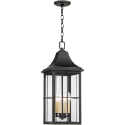John Timberland Sunderland Vintage Outdoor Hanging Light Black Gold 24 3/4" Clear Glass Panels For Post Exterior Barn Deck House Porch Yard Patio Home -John Timberland GUEST d502ba77 3614 4e58 a0fb 0425bae56638