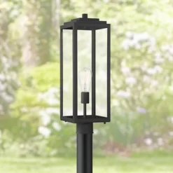John Timberland Titan Modern Outdoor Post Light Mystic Black 21 3/4" Clear Glass Panels For Exterior Barn Deck House Porch Yard Patio Home Outside