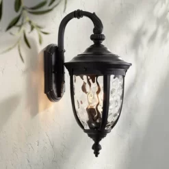 John Timberland Bellagio Vintage Rustic Outdoor Wall Light Fixture Textured Black Downbridge 20 1/2" Clear Hammered Glass For Post Exterior Barn Deck