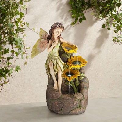 John Timberland Garden Fairy With Sunflowers Modern Cascading Outdoor Floor Water Fountain With LED Light 26" For Yard Garden Patio Home Deck Porch 3 John Timberland Garden Fairy With Sunflowers Modern Cascading Outdoor Floor Water Fountain With LED Light 26" For Yard Garden Patio Home Deck Porch