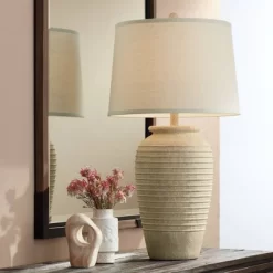 John Timberland Austin 28" Tall Jug Southwest Farmhouse Rustic Table Lamps Set Of 2 Sand Toned Ridged Finish Cream Shade Living Room Bedroom Bedside -John Timberland GUEST e1987a31 d589 48ca a1e2 74aab7778531